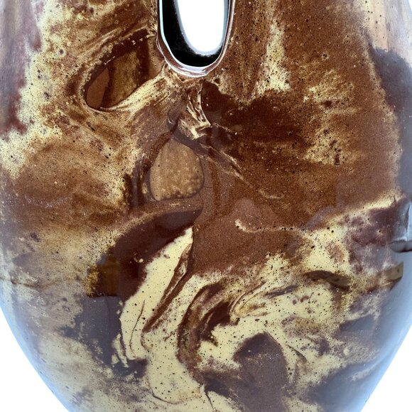 Vtg Clays in Calico Pottery Vase Marbled Brown Cream Signed Cardwell MT 1987 11" - Picture 6 of 9